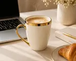 Taza Ovalada De Cerámica Con Filo Dorado TF812 — foto 4