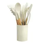 Set 12 Utensilios Cocina Silicona Mango Madera Amarillo — foto 1