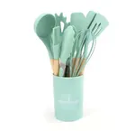 Set 12 Utensilios De Cocina Silicona Mango Madera Menta — foto 1