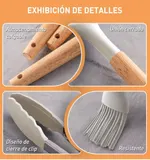 Set 12 Utensilios De Cocina Silicona Mango Madera Menta — foto 4