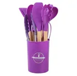 Set 12 Utensilios Cocina Silicona Mango Madera Morado — foto 1