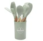 Set 12 Utensilios Cocina Silicona Mango Madera Verde Olivo — foto 1