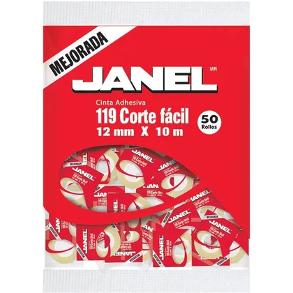 Cinta Adhesiva Janel Corte Fácil 12x10 Bolsa 50 Piezas