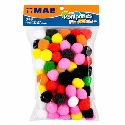 Pompones Mae 25 mm Colores Surtidos 100 Piezas