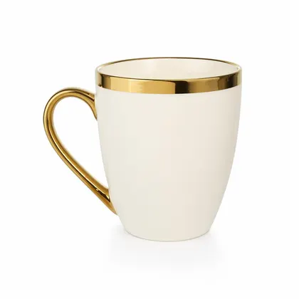 Taza Ovalada De Cerámica Con Filo Dorado TF812