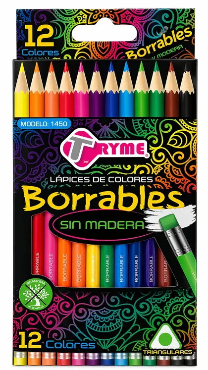 Lápices de Colores Borrables TryMe Set de 12 Piezas