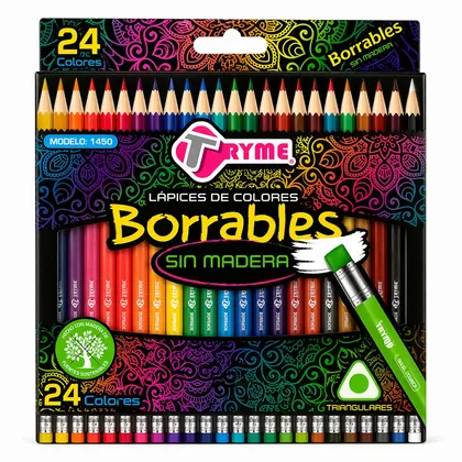 Lápices De Colores Borrables Tryme Caja 24 Piezas
