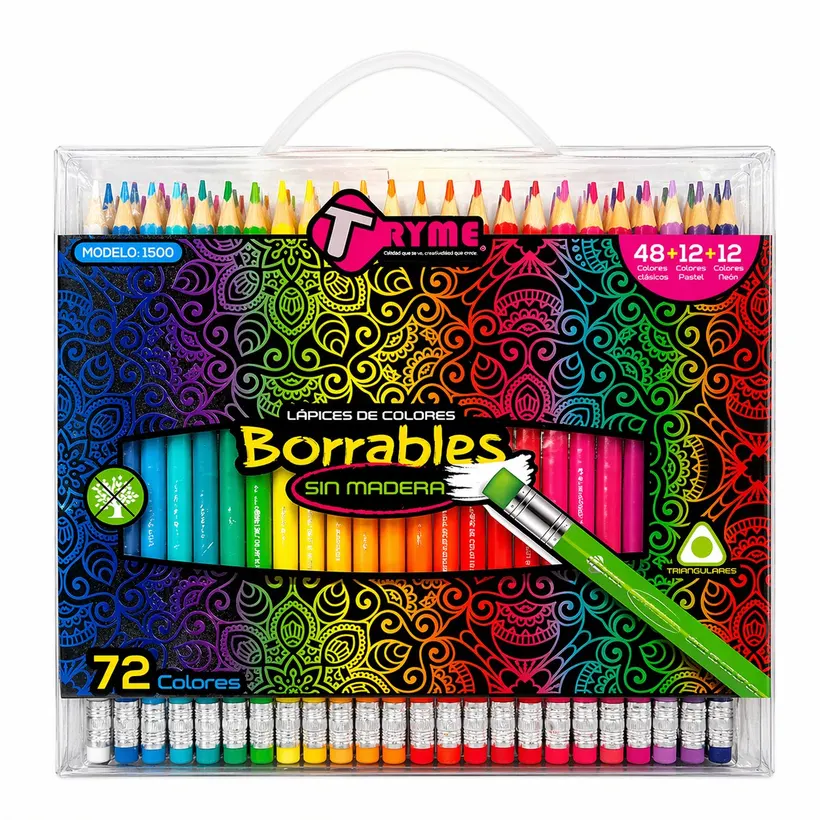 Lápices De Colores Borrables Tryme Set 72 Piezas