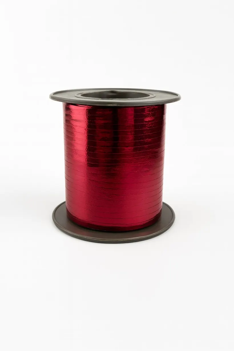 Listón Curly Metálico 100 m Para Decoración Rojo