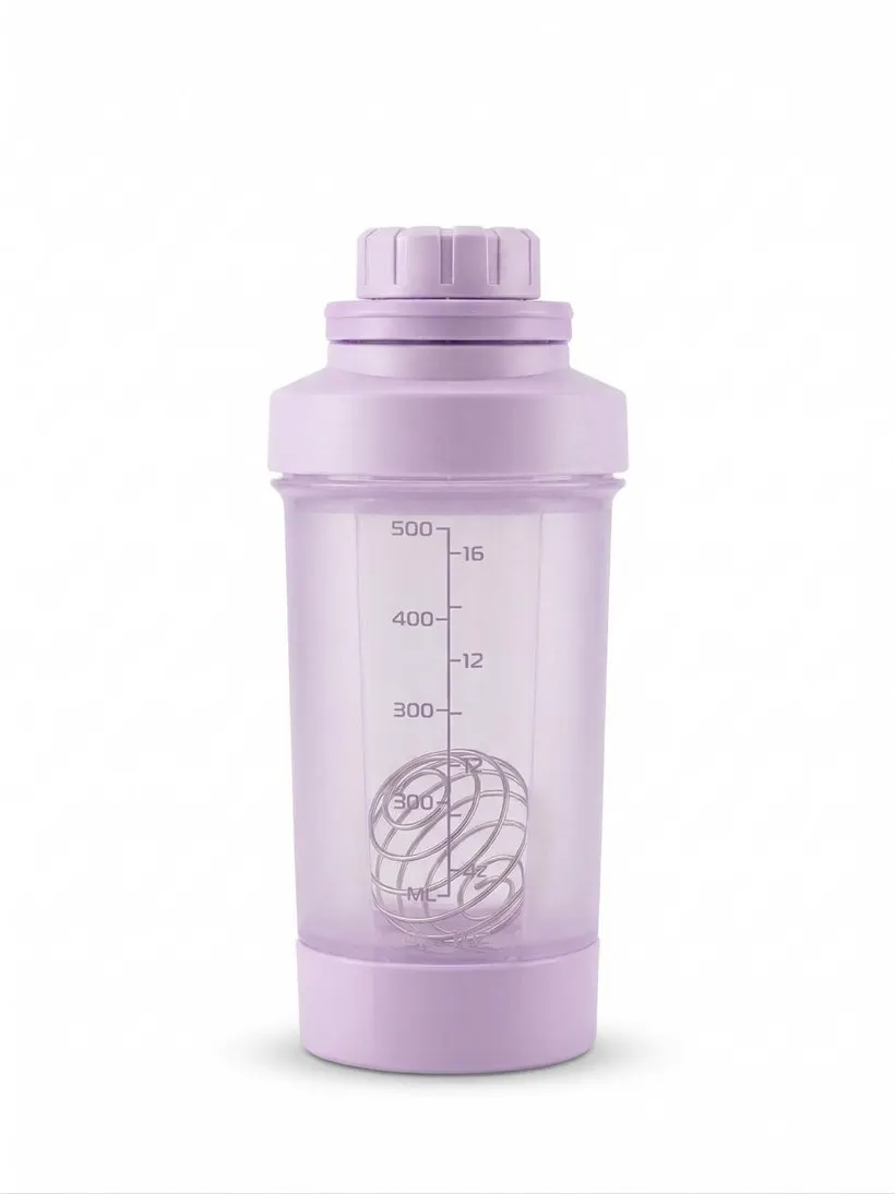 Shaker Mezclador 500 ml con Bola de Acero Color Morado